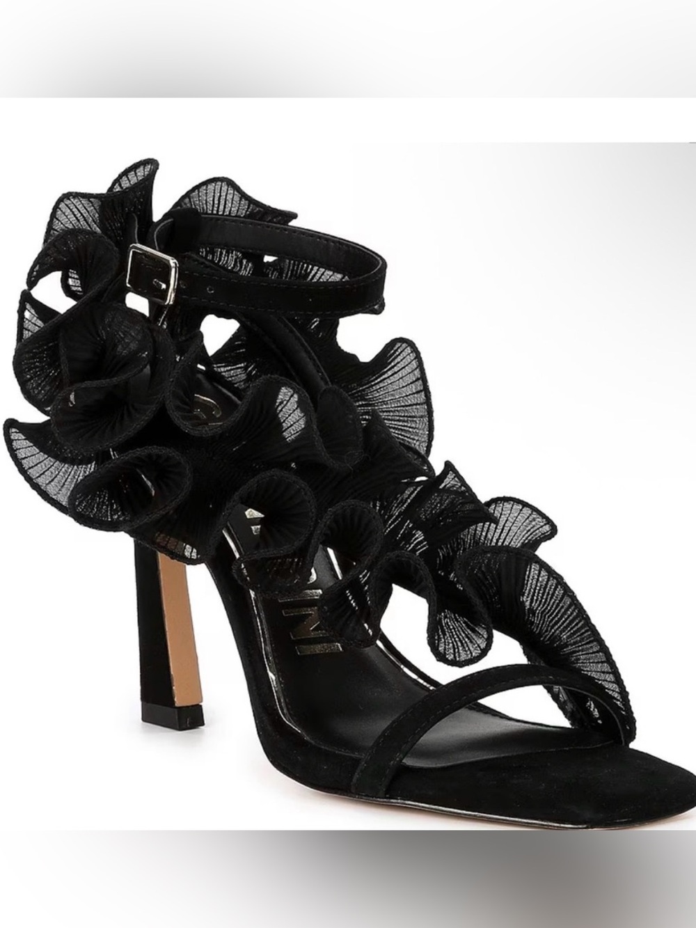 Gianni Bini Franz BLACK Ruffle Dress Sandals Heels 5.5